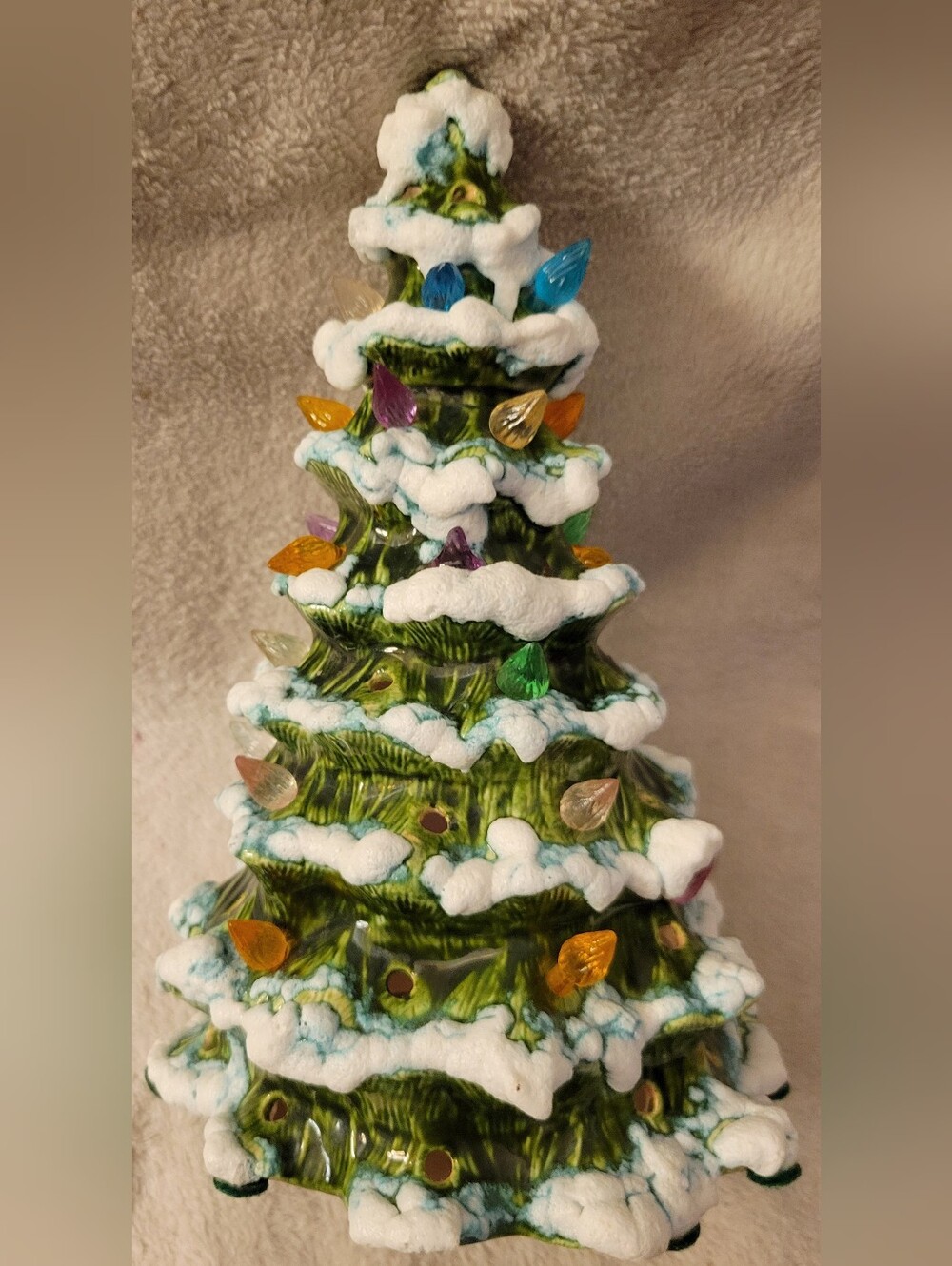 Vintage Ceramic Snowy Christmas Tree with Colorful Bulb Lights - Home Holiday - Picture 7 of 7